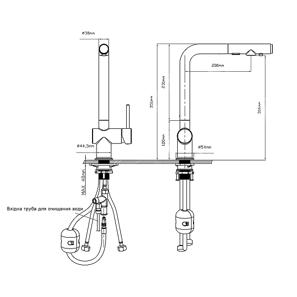 Змішувач для кухні Qtap Rozcesti з висувним виливом з підключенням для питної води QTROZ367BLM45943 Black Matt - Фото - 2