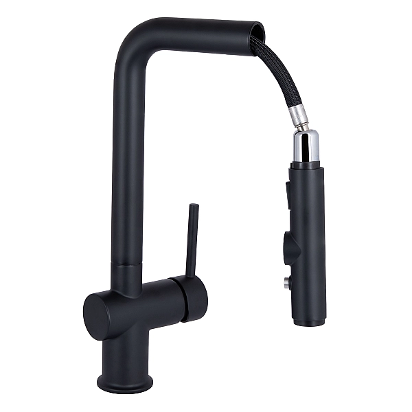 Змішувач для кухні Qtap Rozcesti з висувним виливом з підключенням для питної води QTROZ367BLM45943 Black Matt - Фото - 3