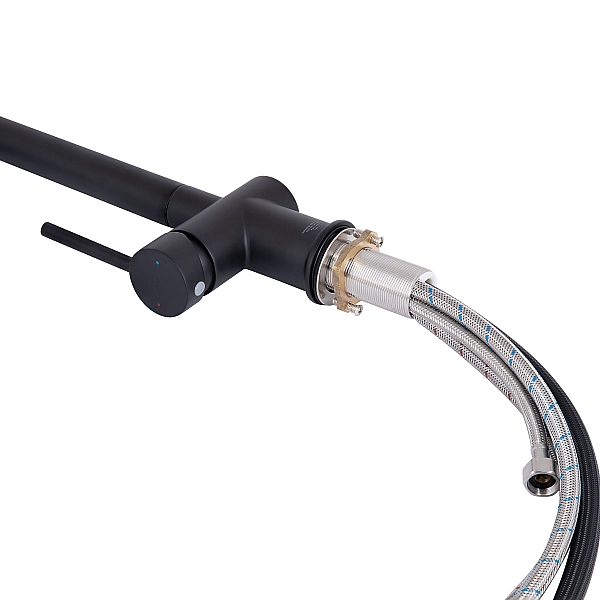 Змішувач для кухні Qtap Rozcesti з висувним виливом з підключенням для питної води QTROZ367BLM45943 Black Matt - Фото - 7