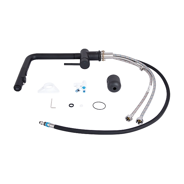 Змішувач для кухні Qtap Rozcesti з висувним виливом з підключенням для питної води QTROZ367BLM45943 Black Matt - Фото - 8