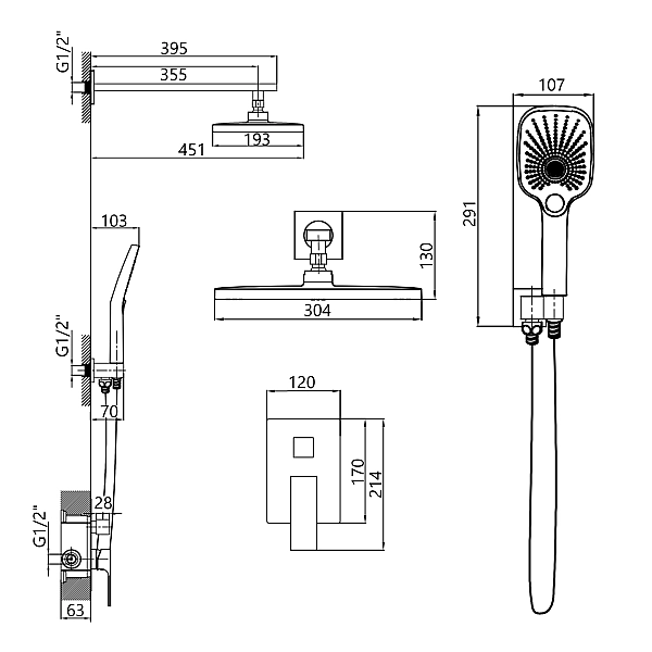 Душова система для душу Qtap Gemini прихованого монтажу на два споживача QTGEM113CRM45696 CRM - Фото - 2