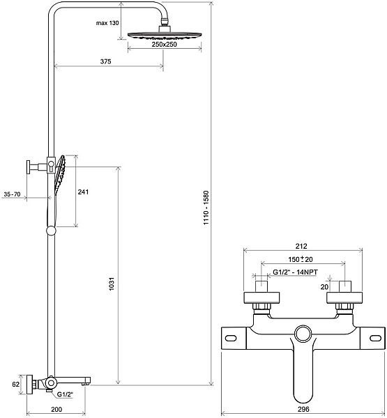 Душова система TE 092.01-150 Termo X070163 RAVAK - Фото - 2