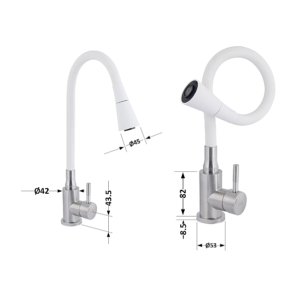 Змішувач для кухні Lidz Aria 015F31 з гнучким виливом (k35) LDARI015F31WNK36981 White / Nickel - Фото - 2