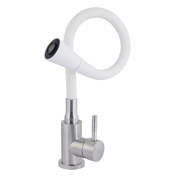Змішувач для кухні Lidz Aria 015F31 з гнучким виливом (k35) LDARI015F31WNK36981 White / Nickel - Фото - 3