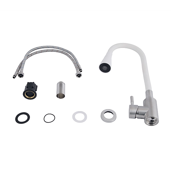 Змішувач для кухні Lidz Aria 015F31 з гнучким виливом (k35) LDARI015F31WNK36981 White / Nickel - Фото - 4