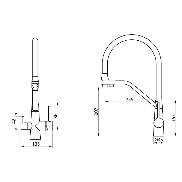 Смеситель для кухни Lidz Aria 020F3 с гибким изливом с подключением для питьевой воды (k35) LDARI020F3WNK39480 WNK - Фото - 2