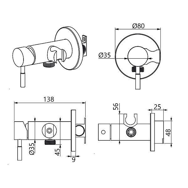 Набір для гігієнічного душу Lidz Aria 111 Black LDARI111BLA46107 округлий - Фото - 2