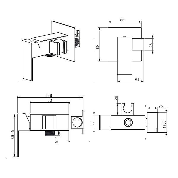 Набір для гігієнічного душу Lidz Kubis 111 Black LDKUB111BLA46108 прямокутний - Фото - 2