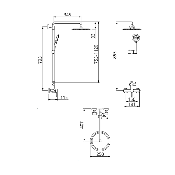 Душевая система для душа Lidz Aria 1020 на два потребителя (k35) LDARI1020NKS46114 Nickel - Фото - 2