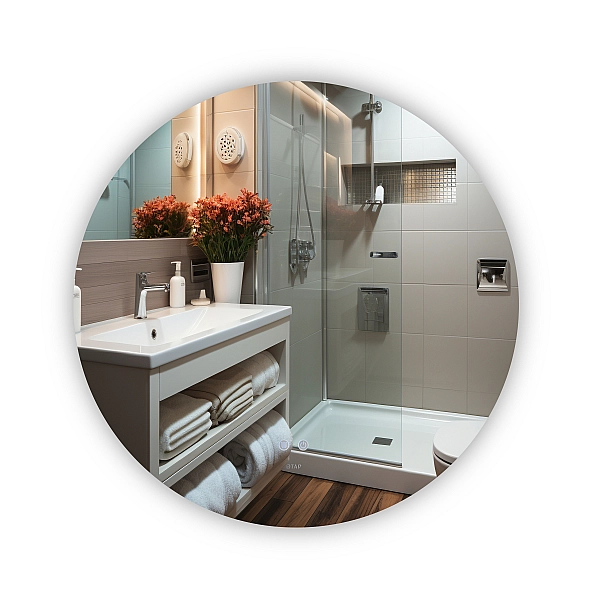 Зеркало Qtap Taurus R800 с LED-подсветкой Touch, с антизапотеванием, с диммером, рег. темп. цвета (3000-6500K) QT2478R807