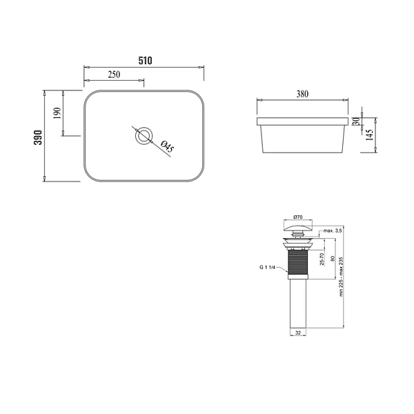 Комплект Qtap Scorpio: Раковина врізна прямокутна 510х390х145 мм White + Донний клапан PU02 - Фото - 2