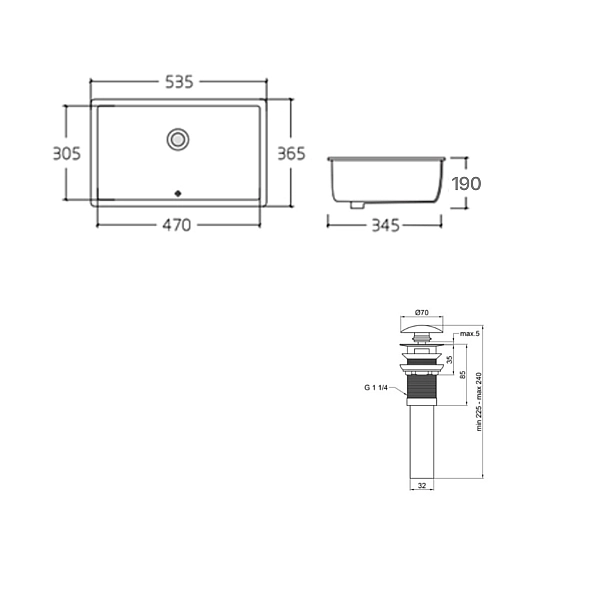 Комплект Qtap Stork: Раковина врізна прамокутна 535x365x190 мм White + Донний клапан PU02O - Фото - 2