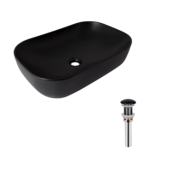 Комплект Qtap Robin: Раковина накладная прямоугольная 600x390x150 мм Matt Black + Донный клапан PU03