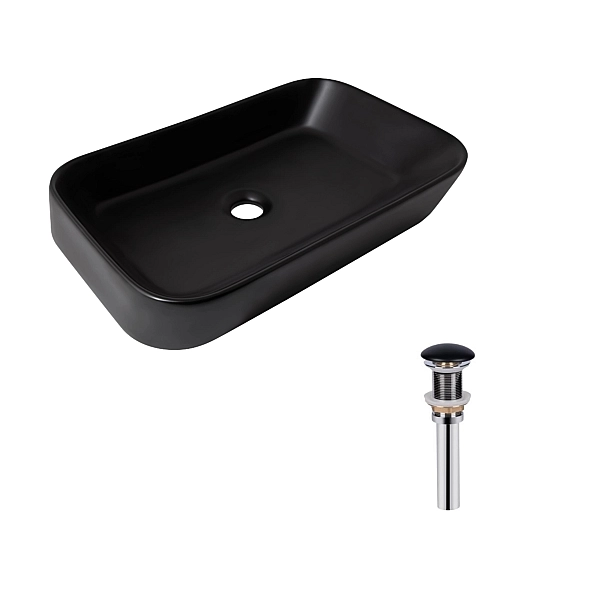 Комплект Qtap Scorpio: Раковина накладная прямоугольная 550х390х120 мм Matt Black + Донный клапан PU03