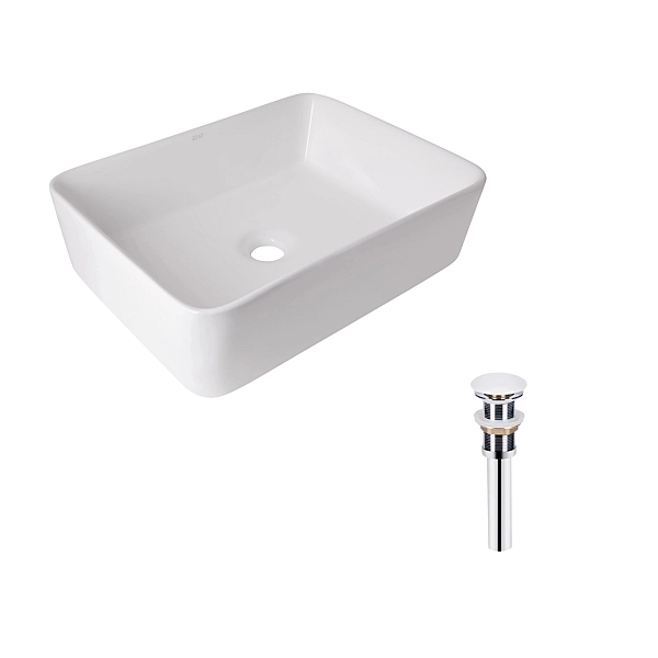 Комплект Qtap Tern: Раковина накладная прямоугольная 480х370х135 мм White + Донный клапан PU02