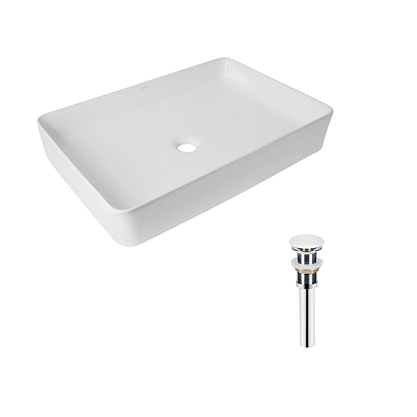 Комплект Qtap Tern: Раковина накладная прямоугольная 600x400x110 мм WHITE + Донный клапан PU02