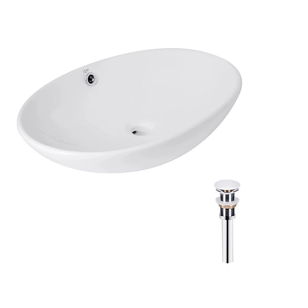 Комплект Qtap Dove: Раковина накладна овальна 635x420x150 мм White + Донний клапан PU02O