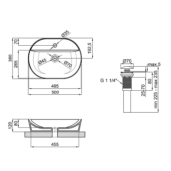 Комплект Qtap Scorpio: Раковина накладная овальная 500x380x120 мм Matt Black + Донный клапан PU03 - Фото - 2