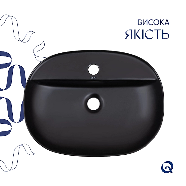 Комплект Qtap Scorpio: Раковина накладная овальная 500x380x120 мм Matt Black + Донный клапан PU03 - Фото - 4
