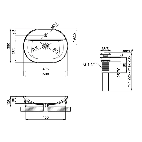 Комплект Qtap Scorpio: Раковина накладная овальная 500x380x120 мм White + Донный клапан PU02 - Фото - 2
