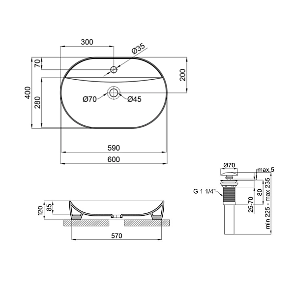 Комплект Qtap Scorpio: Раковина накладная овальная 600х400х120 мм White + Донный клапан PU02 - Фото - 2