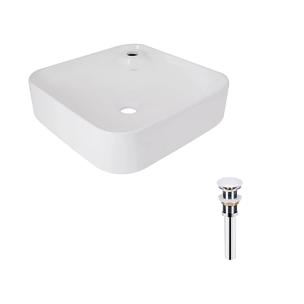 Комплект Qtap Stork: Раковина накладная квадратная 430x430x125 мм White + Донный клапан PU02