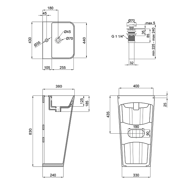 Комплект Qtap Tern: Раковина напольная моноблок 440х380х830 мм White + Донный клапан PU02O - Фото - 2