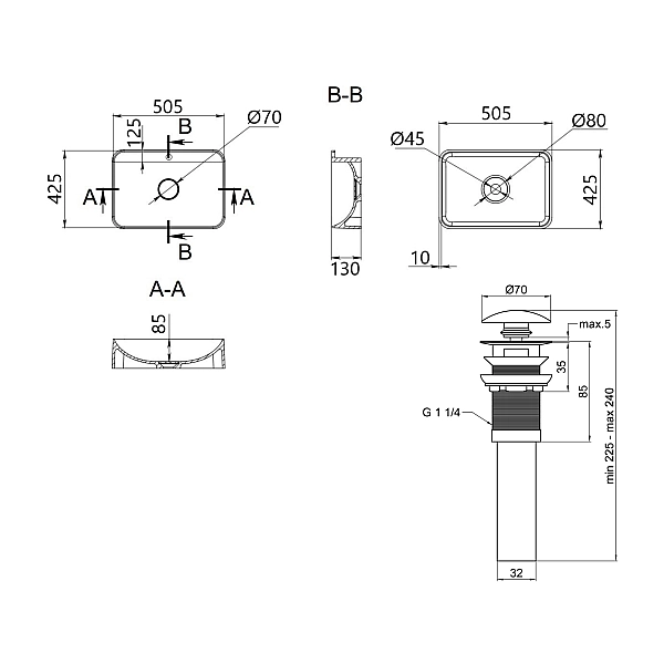Комплект Qtap Nando LT: Раковина підвісна прамокутна 500х420х130 мм White + Донний клапан PU02O - Фото - 2