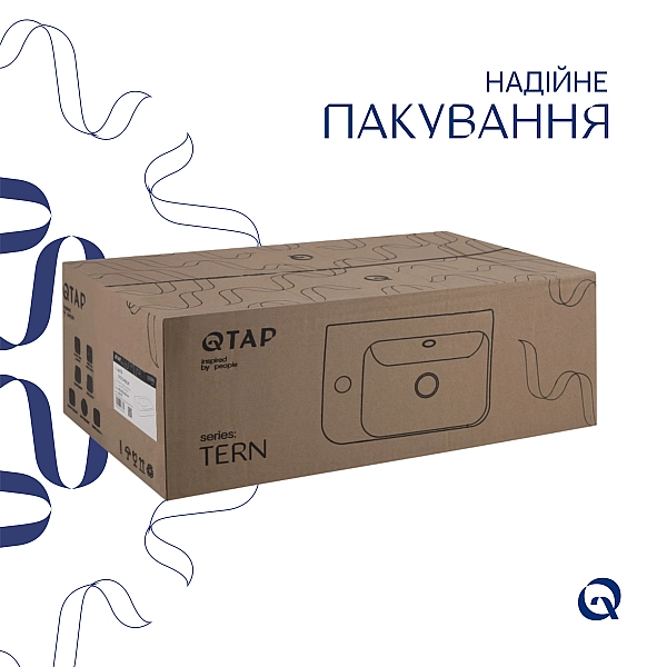 Комплект Qtap Tern: Раковина підвісна прамокутна ліва 450х250х158 мм White + Донний клапан PU02O - Фото - 6