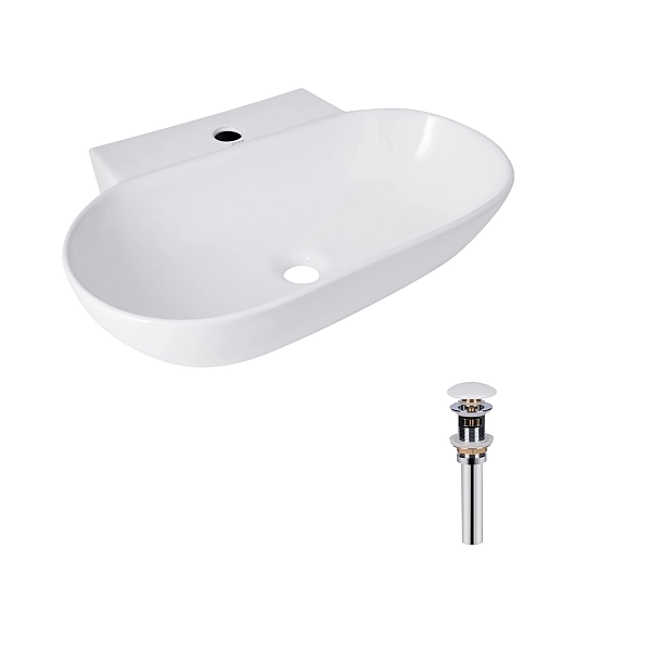 Комплект Qtap Cardinal: Раковина підвісна / накладна овальна 565х400х130 мм White + Донний клапан PU02