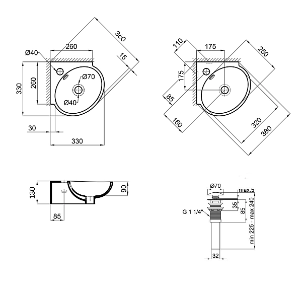 Комплект Qtap Leo N: Раковина підвісна угловая овальна 380x360x130 мм WHITE + Донний клапан PU02O - Фото - 2