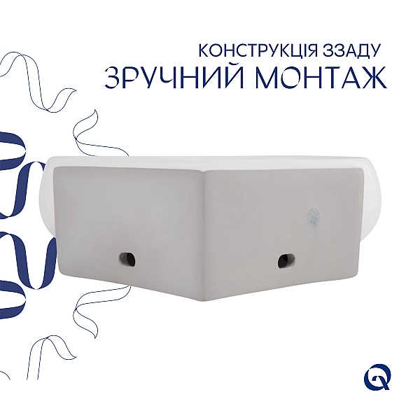 Комплект Qtap Leo N: Раковина підвісна угловая овальна 380x360x130 мм WHITE + Донний клапан PU02O - Фото - 5