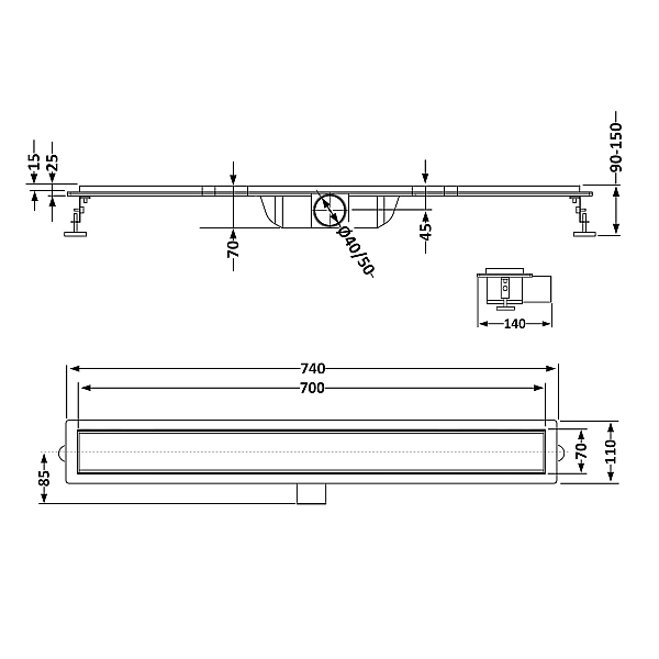 Трап из нержавеющей стали Qtap Scorpio Tile700 линейный под плитку (поворотный сифон/сухой затвор) - Фото - 2