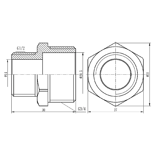 Ніпель редукційний Thermo Alliance Forte 3/4"х1/2" хром SF359H2015 - Фото - 2