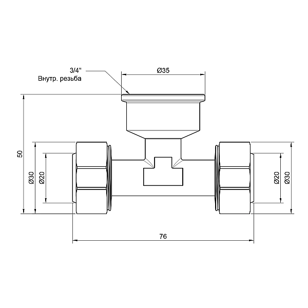 Трійник обтискний Thermo Alliance Standart 20х3/4"х20 ВР SD159W202020 - Фото - 2