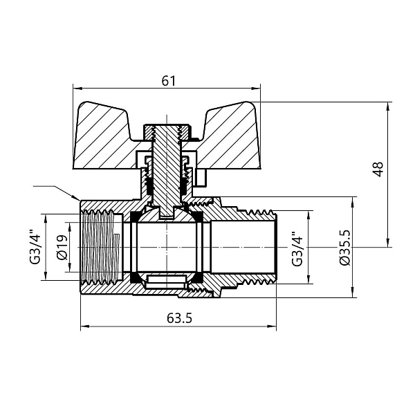 Кран кульовий Thermo Alliance Base 3/4" ВЗ для газу (метелик) SD607G20 - Фото - 2