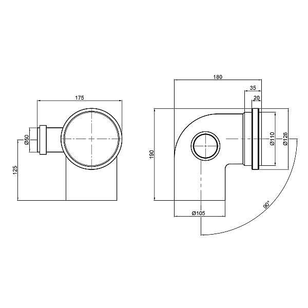 Коліно каналізаційне з відводом TA Sewage 50х110х110, 90° (в ліво) - Фото - 2