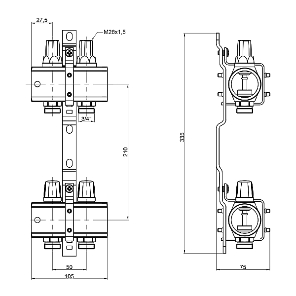 Колектор Icma 1" 2 виходи, без витратоміра №K005 - Фото - 2