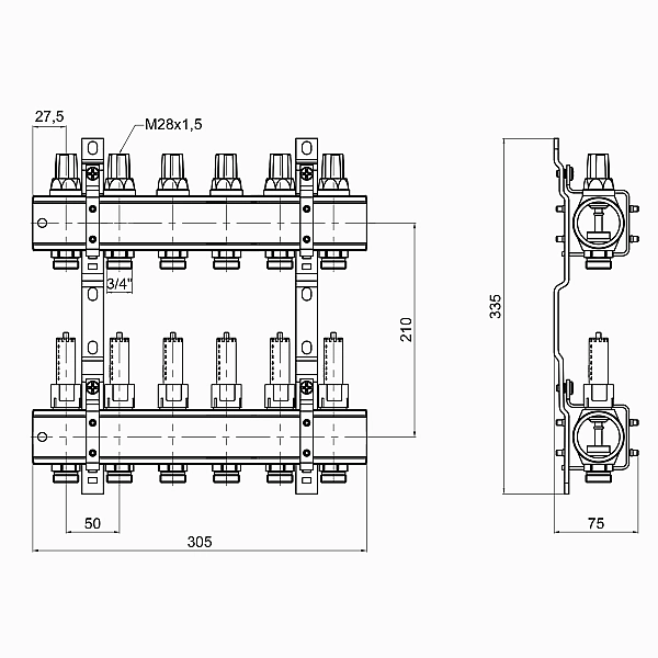 Колектор Icma 1" 6 виходів, з витратомірами №K013 - Фото - 2