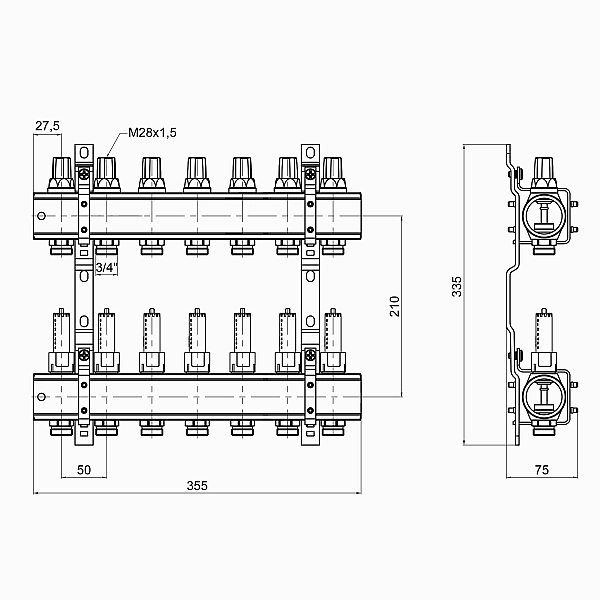 Колектор Icma 1" 7 виходів, з витратомірами №K013 - Фото - 2