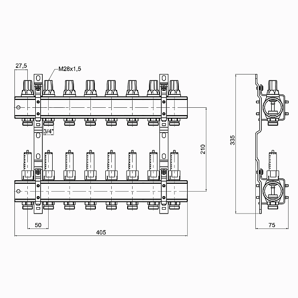 Колектор Icma 1" 8 виходів, з витратомірами №K013 - Фото - 2