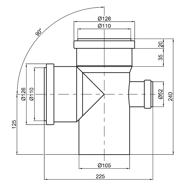 Хрестовина каналізаційна TA Sewage 110х110х110х50, 90° - Фото - 2