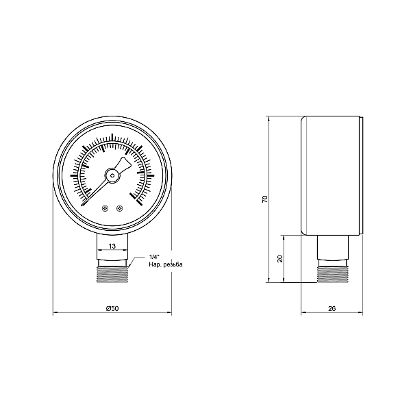 Манометр Thermo Alliance Standart 50 мм 1/4", нижнє підмикання SD1706B - Фото - 2