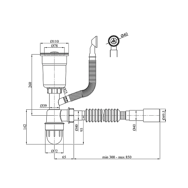 Сифон для кухонної мийки Lidz LK17, випуск 115 мм, колбовий з круглим переливом (выход гофра 40/50мм) (LDLK17SS46398) - Фото - 2