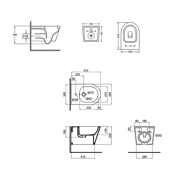 Комплект Qtap Swan 2 в 1: унітаз підвісний Rimless + біде підвісне - Фото - 2