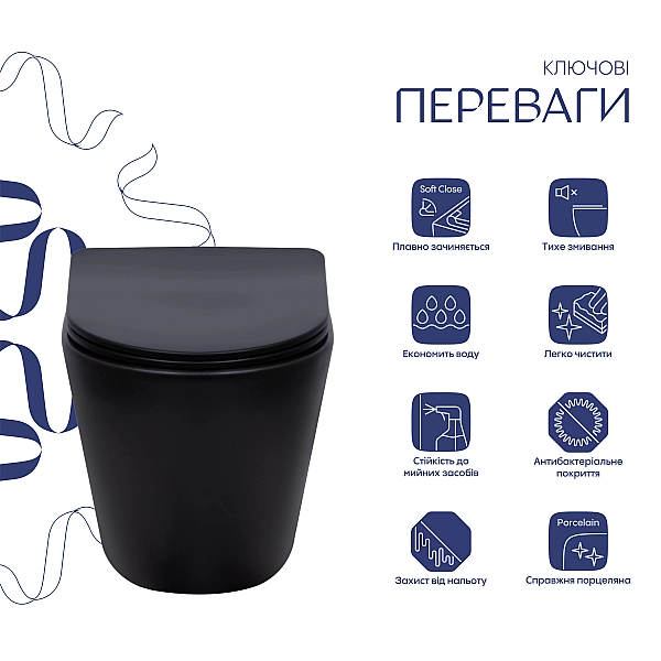 Унитаз подвесной Qtap Scorpio Ultra Quiet с сиденьем с сиденьем Soft-Close MATT BLACK QT14332380AMB - Фото - 3