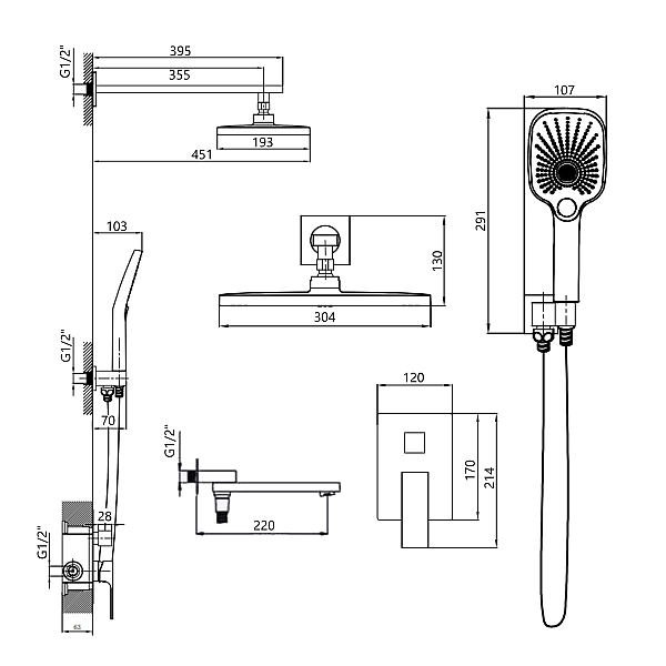 Душова система універсальна Qtap Gemini прихованого монтажу на три споживача QTGEM114CRM45702 Chrome - Фото - 2