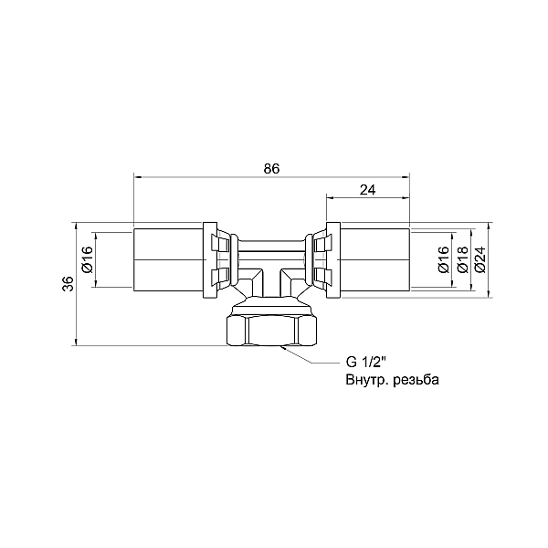 Трійник прес Icma 16х1/2"х16 ВР №408 - Фото - 2