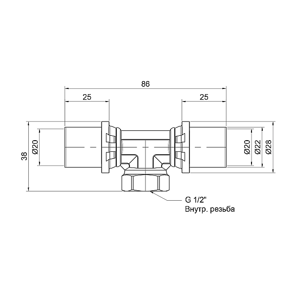 Трійник прес Icma 20х1/2"х20 ВР №408 - Фото - 2
