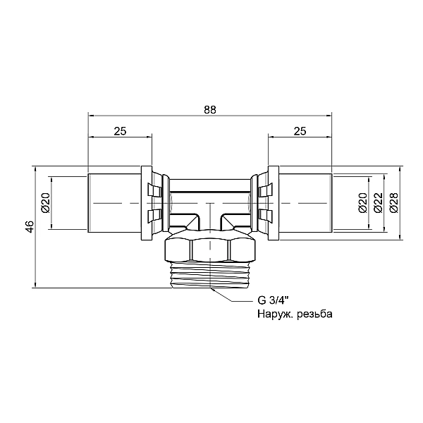 Трійник прес Icma 20х3/4"х20 ЗР №407 - Фото - 2